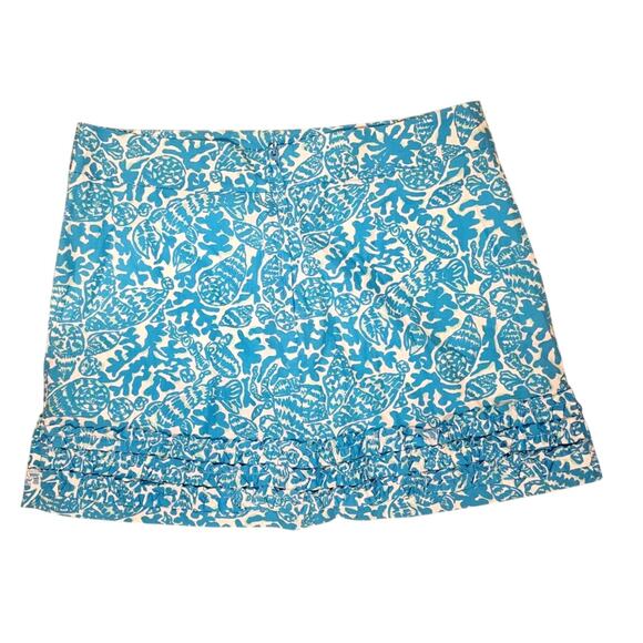 Lilly Pulitzer Skort/Skirt Seashells Coral Zip Back 100% Cotton Ruffle Hem Sz 8 - Picture 1 of 10